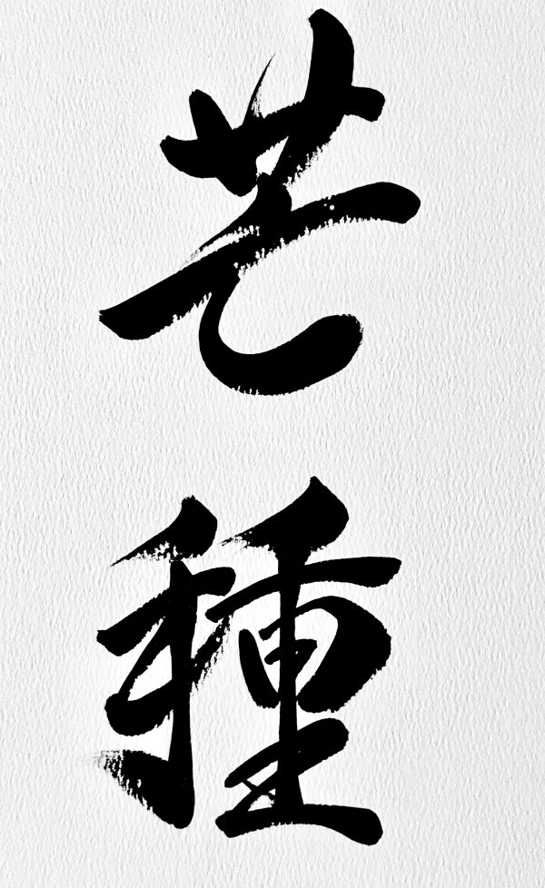 Japanese calligraphy work of 2 kanji characters, black ink on white background